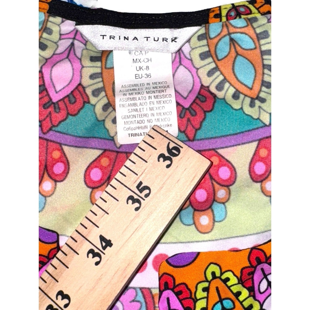 Trina Turk Kaftan Top Womens Small Black Multicolor Medallion Print Resortwear - Picture 6 of 9